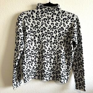 Cynthia Rowley Black and White Leopard Turtleneck Sweater